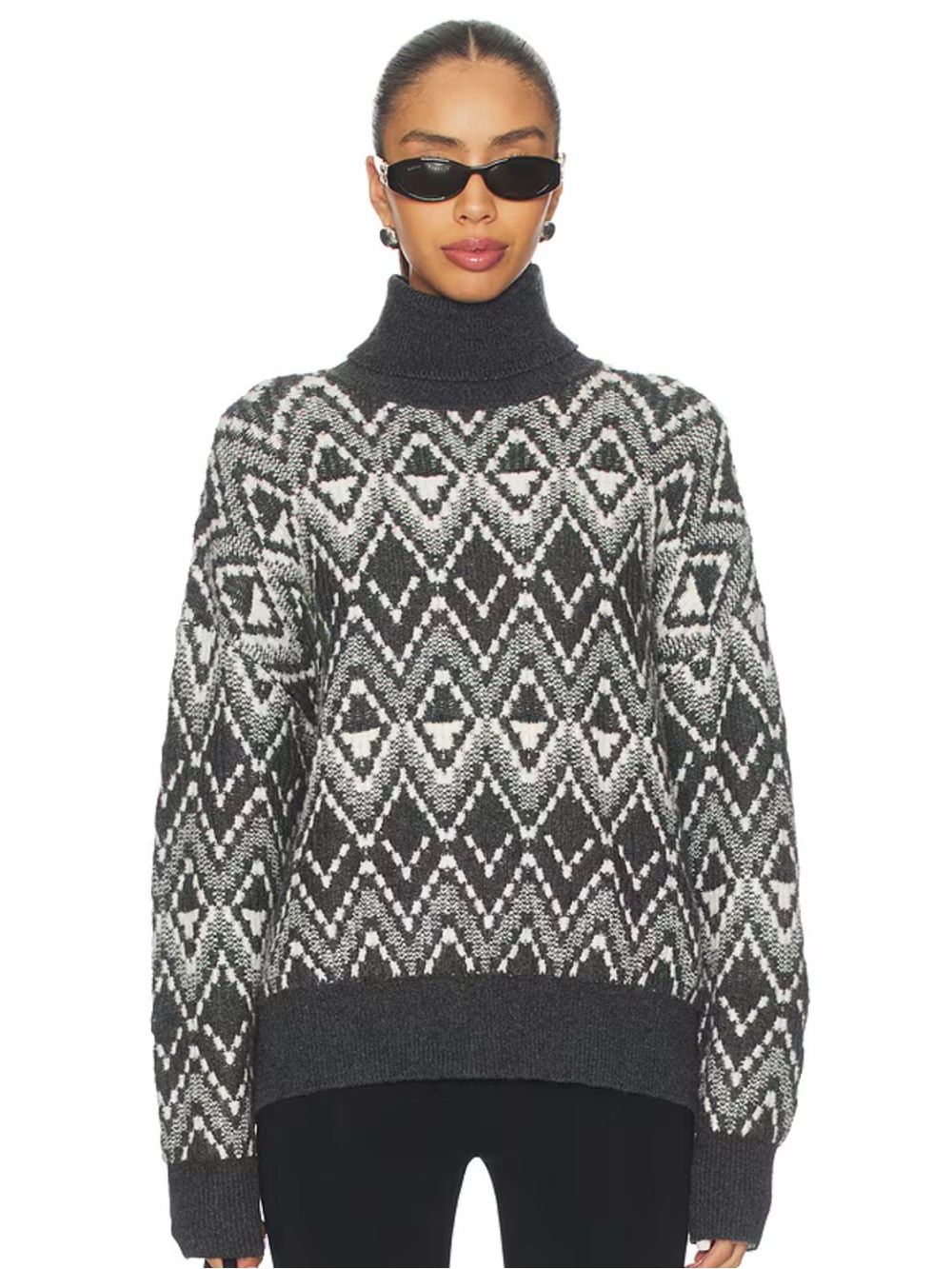 Varley Ida Relaxed Fairisle Rollneck Sweater – Charcoal – NWT – Small